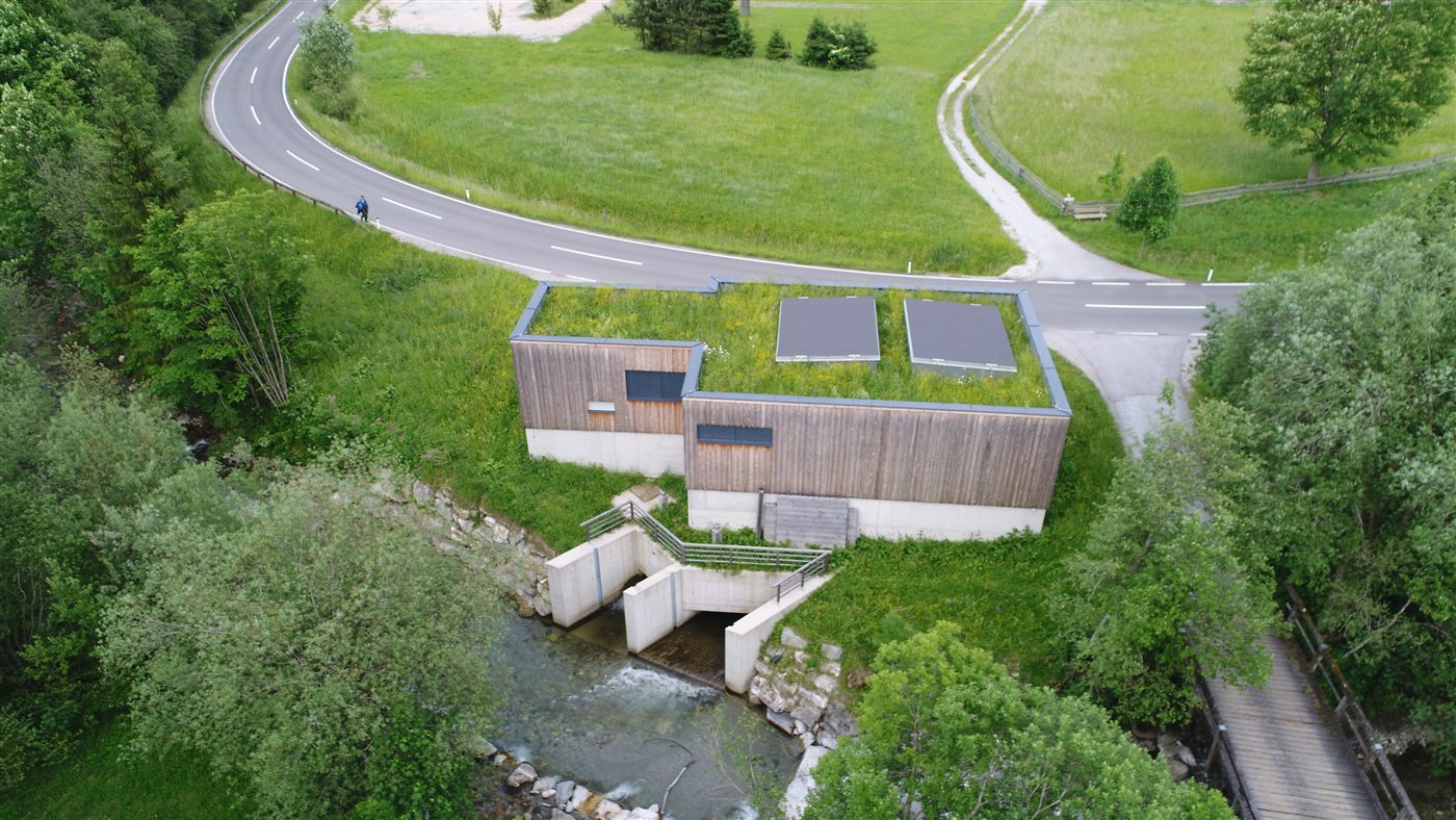 Krafthaus KW Forstaubach mit Wasserrückgabe, Luftaufnahme